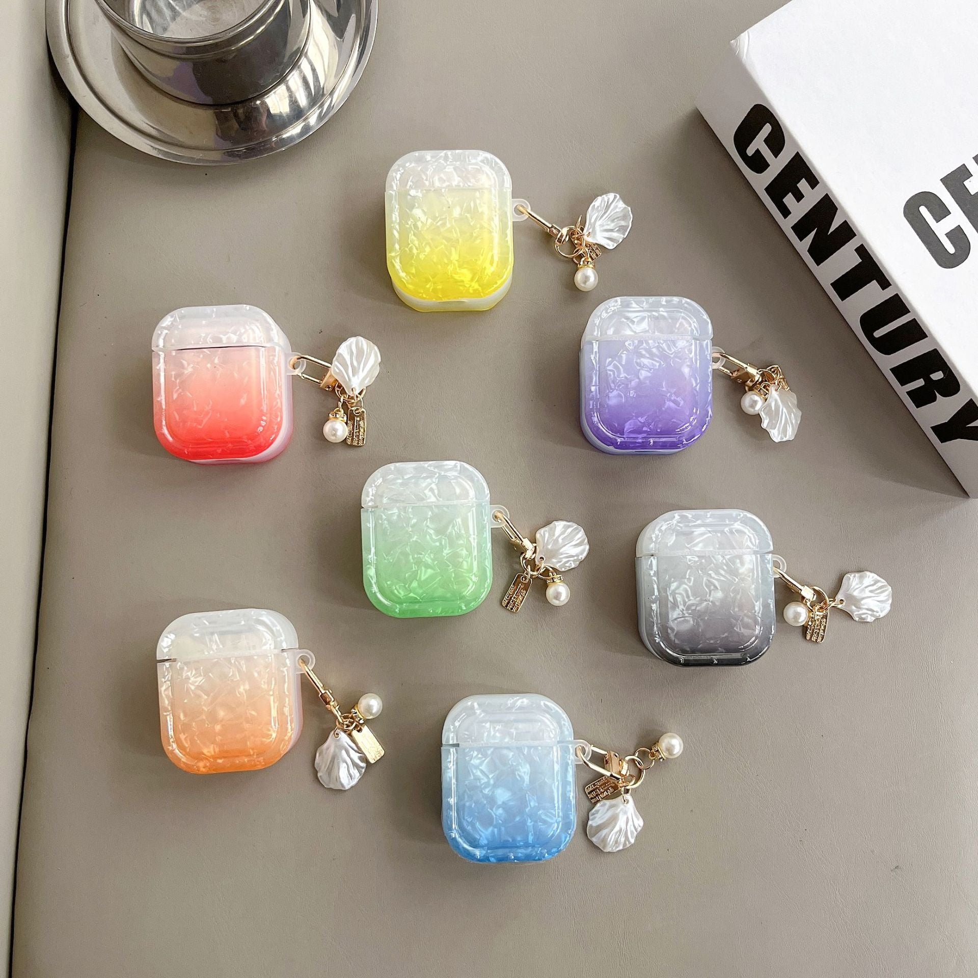 TPU Cover for Apple AirPods with Charging Case (2016) / (2019) / AirPods with Wireless Charging Case (2019) , Gradient Shell Grain Square Earphone Case with Pendant - Green TPU Cover for Apple AirPods with Charging Case (2016) / (2019) / AirPods with Wireless Charging Case (2019) , Gradient Shell Grain Square Earphone Case with Pendant - Green